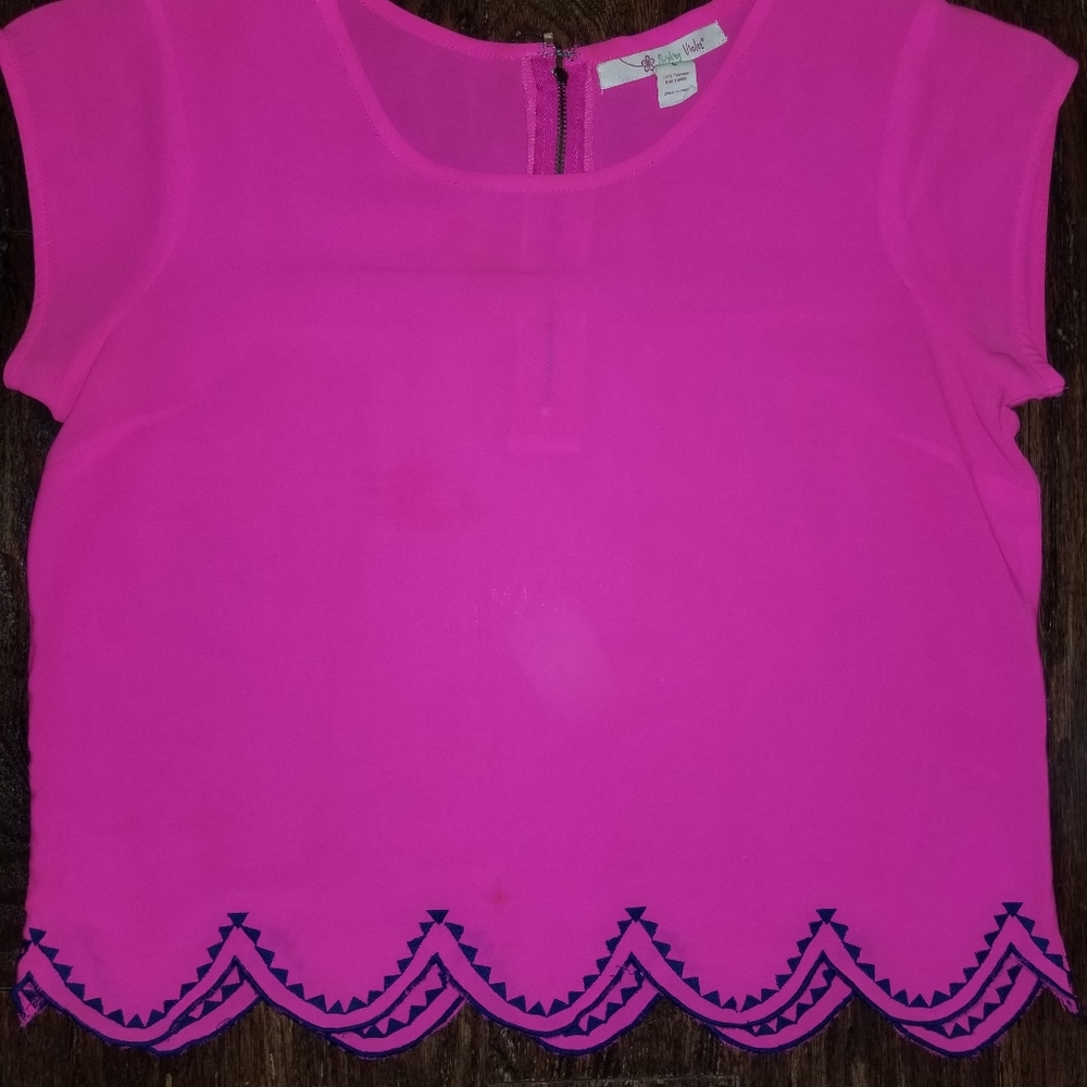 Hot Pink crop top w/ navy detail